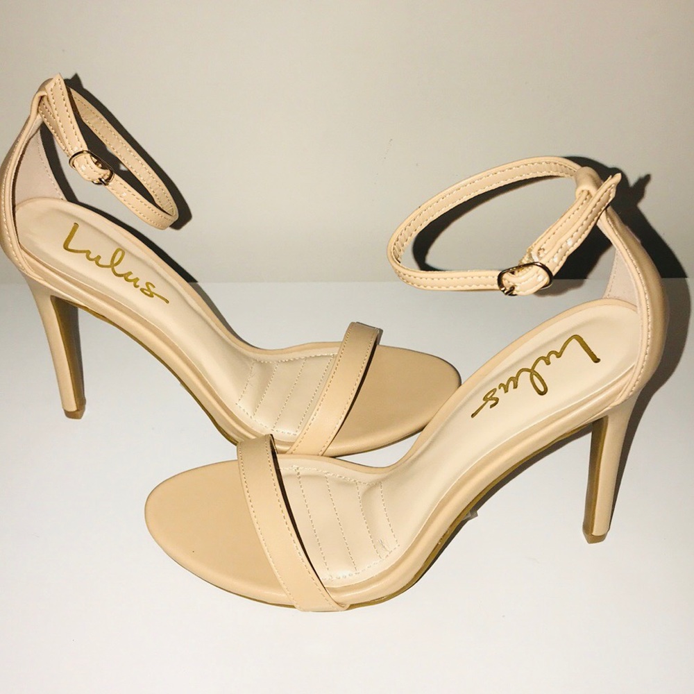 NUDE ANKLE STRAP HEELS